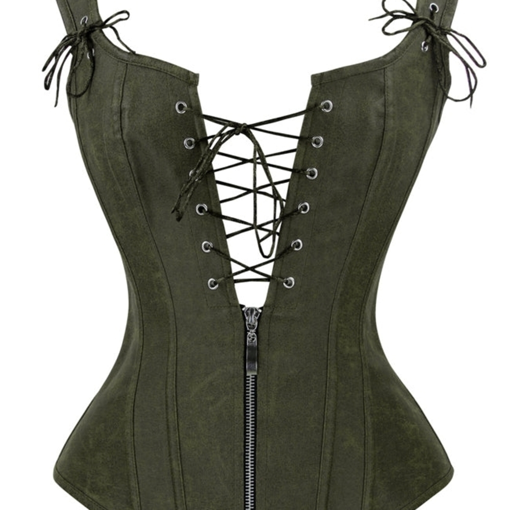 (SOLD!) Olive Green Renaissance Vintage Lace Up Bustier Corset Top